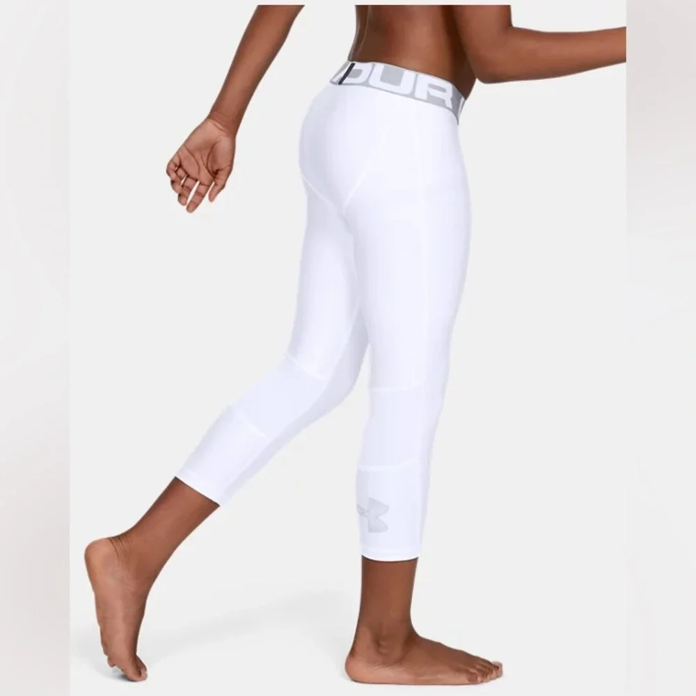 NWT Under Armour Boys Heat Gear Leggings Small S New UA Big Boy White Neutral
